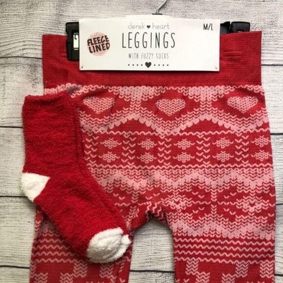 Derek Heart Holiday Print Leggings & Sock Set NWT - Picture 3 of 6